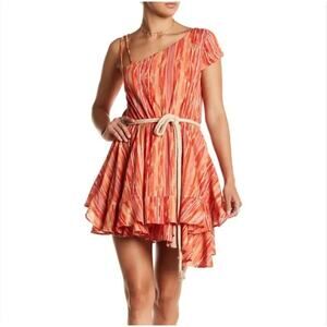 Women Free People Bohemian Heart Shaped Asymmetrical Belted Cotton Mini Dress XS